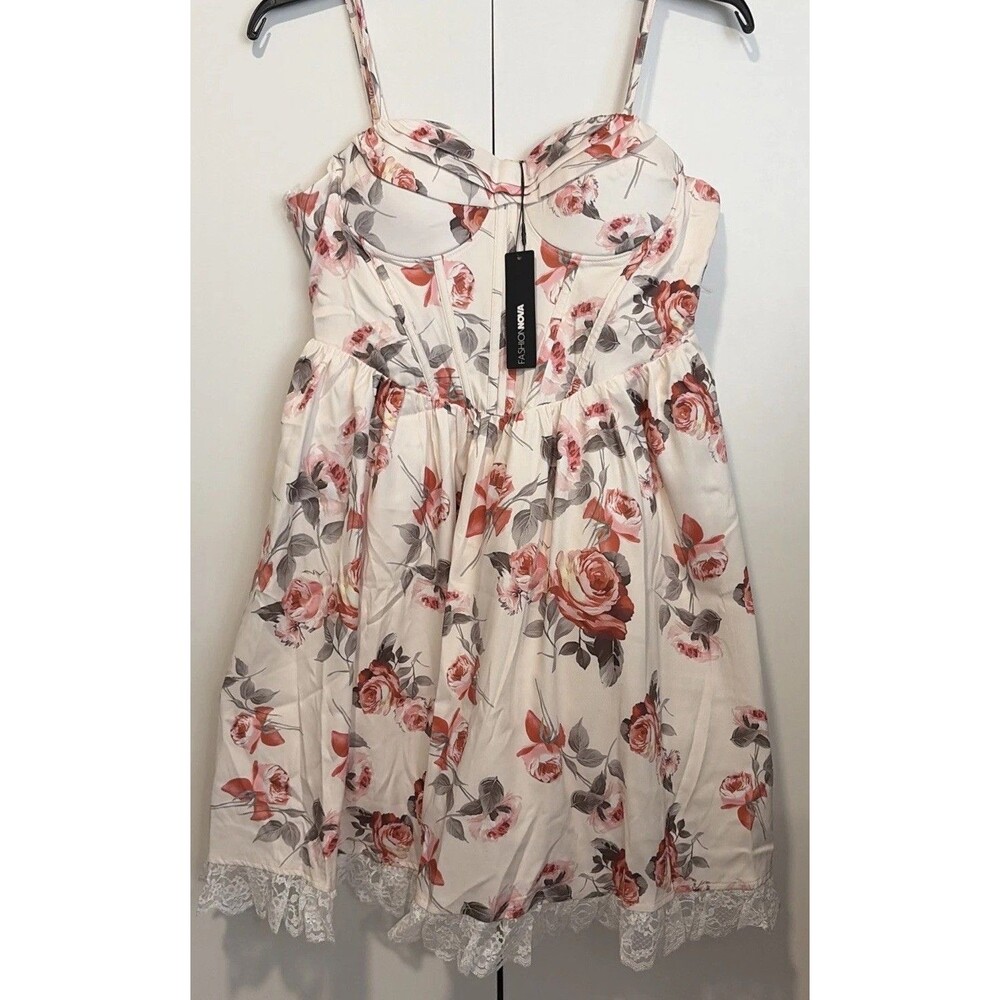 Fashion Nova Pretty Lady Satin Flaral Mini Dress Ivory Size XL